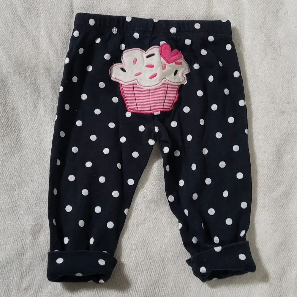 Carter's Baby Girl 2pc Animal Print & Cupcake Polka Dot Pants Bundle Size 6M